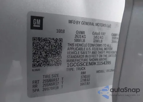 2019 Chevrolet Colorado Lt z USA, uszkodzony, nr VIN 1GCGSCEN0K1154395